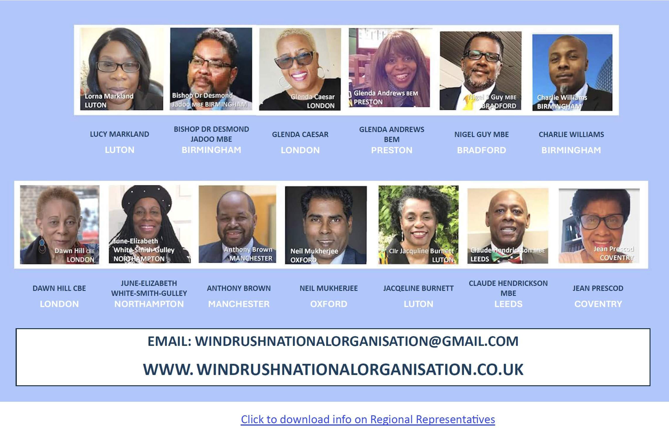 windrush national organisation regional reps